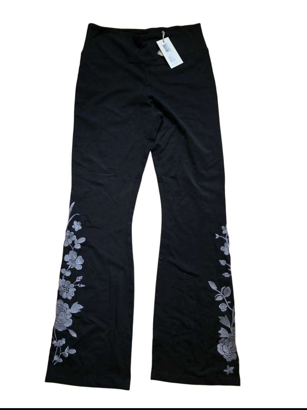 Black Floral Embroidered Flare Pants